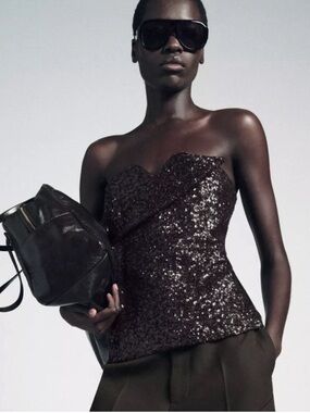 Zara Sequin Bustier Top Limited Edition ZW Collection Size S